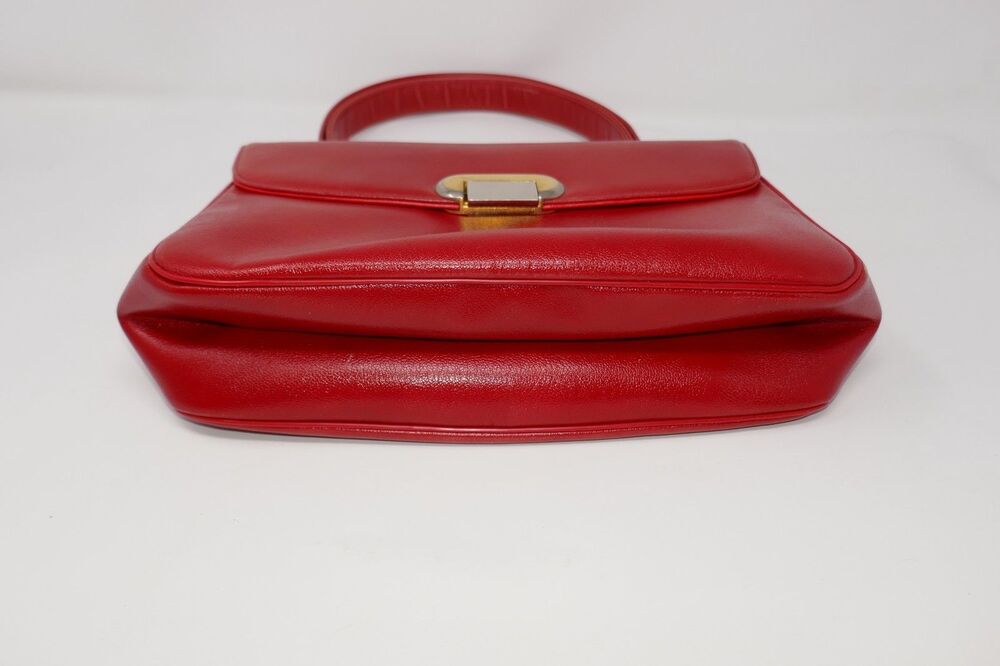 Koret Vintage 1950s 1960s Mid Century Two Tone Clasp Red Leather Top Handle Bag - Picture 15 of 16